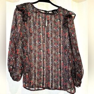 W5 Sheer black Blouse with ruffle datail